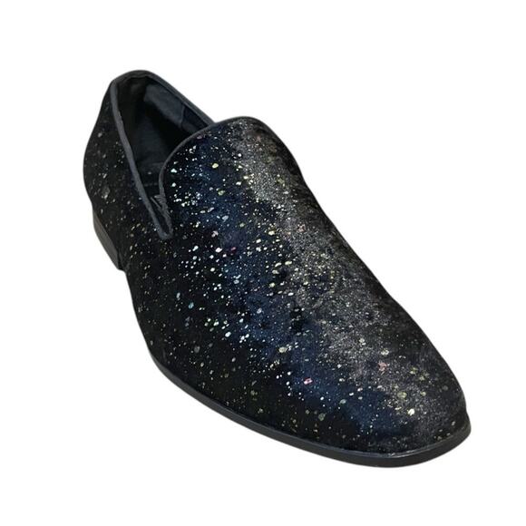 Stacy Adams Men's Stellar Glitter Plain Toe Slip On Loafer Black Velour Size 12 - Picture 1 of 12